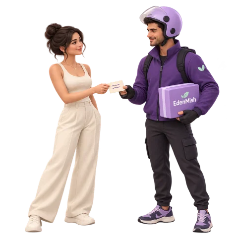 לקוחה מוסרת פתק עם הוראות לשליח